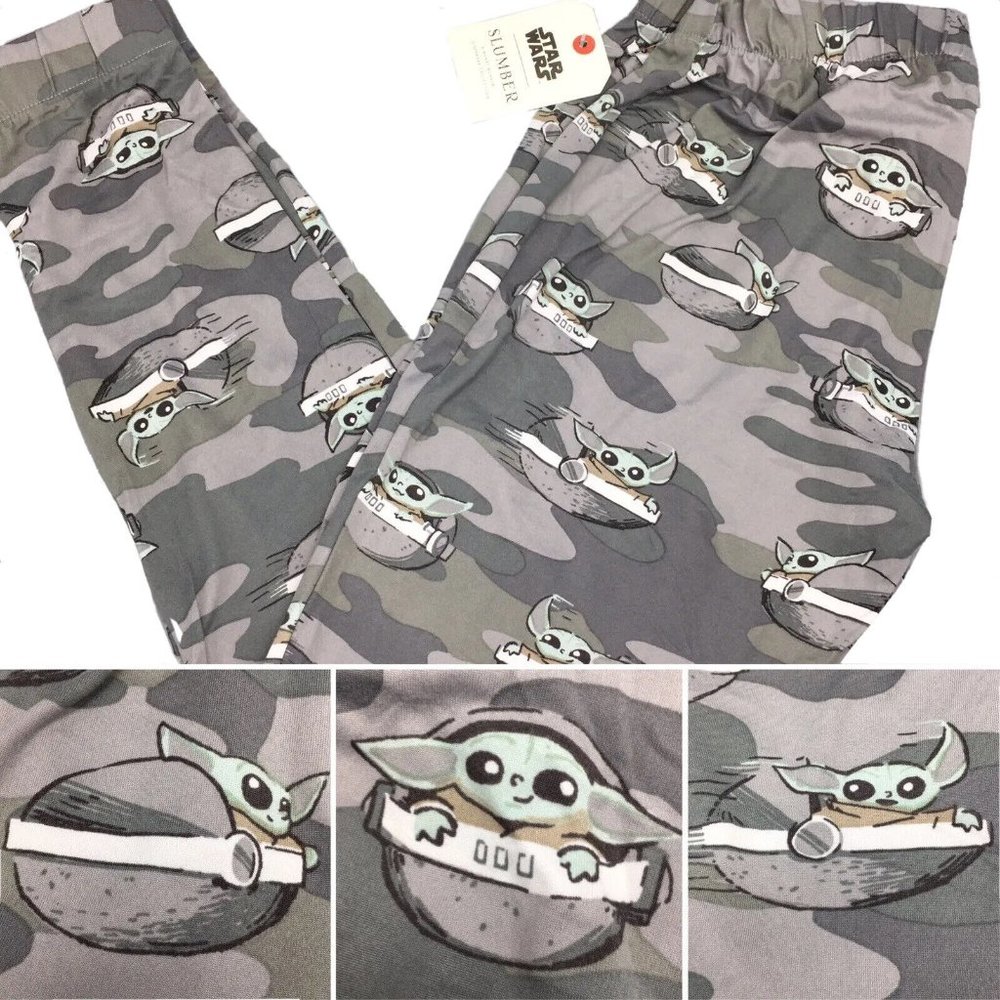 NEW Munki Munki Star Wars Slumber Grogu Pod Pajama Pants Jogger Gray Camo S M L